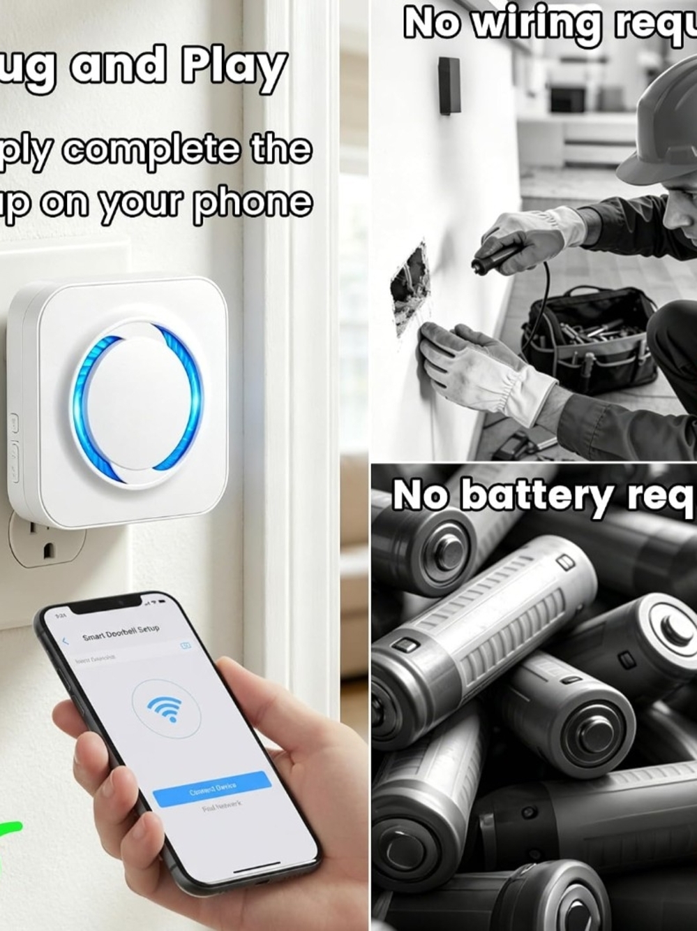 Smart Wireless Doorbell Chime - White with Blue LED (2 Pack) - Picture 3 of 6